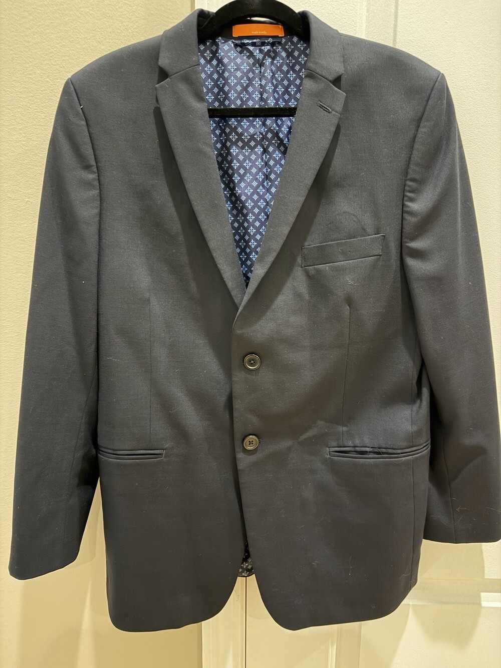 Tallia Black Wool Blend Blazer Jacket Size 18R Blue And Orange Lining Boys